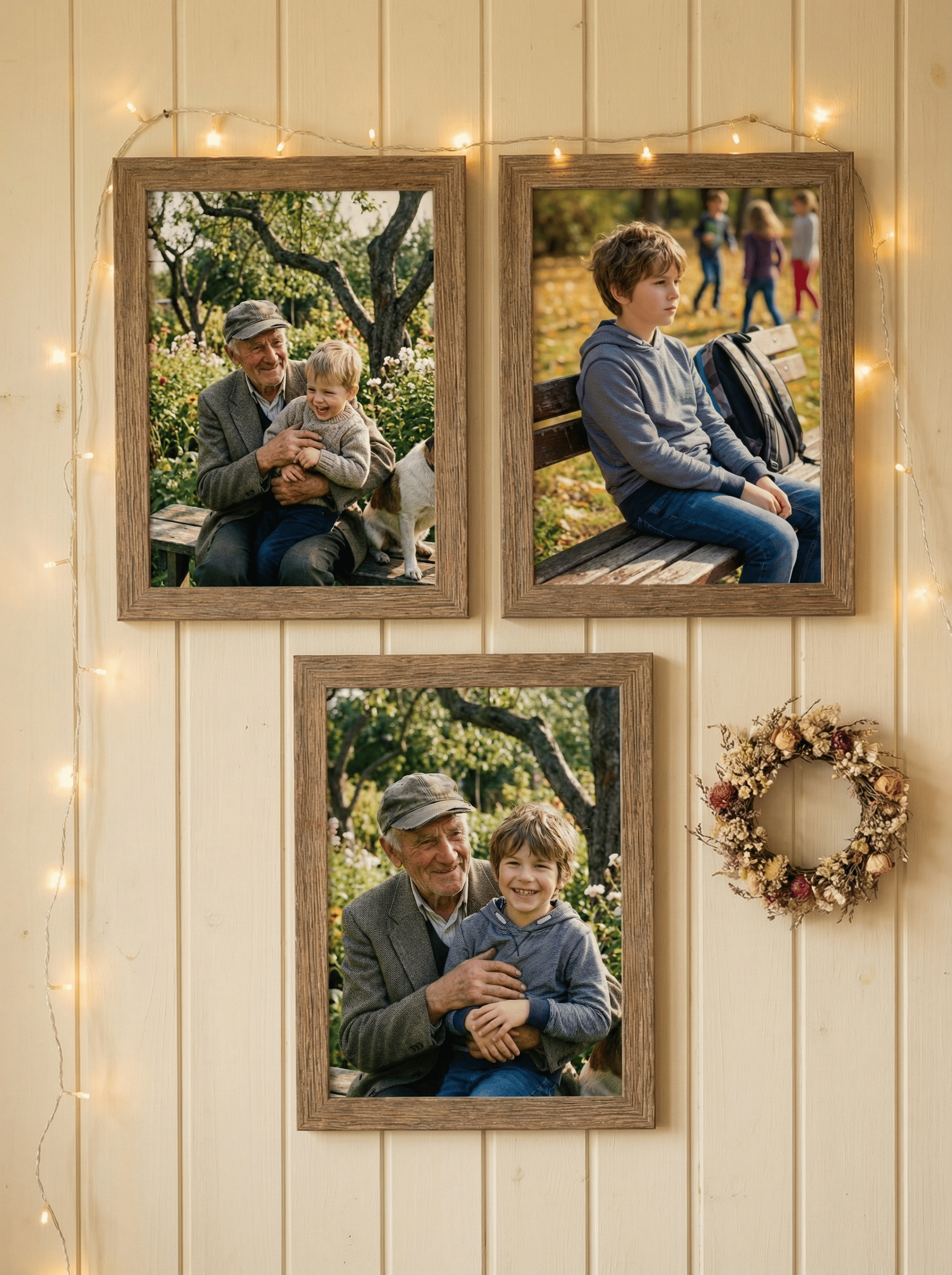 Memorial photo example with a deceased grandparent added next to children or grandchildren