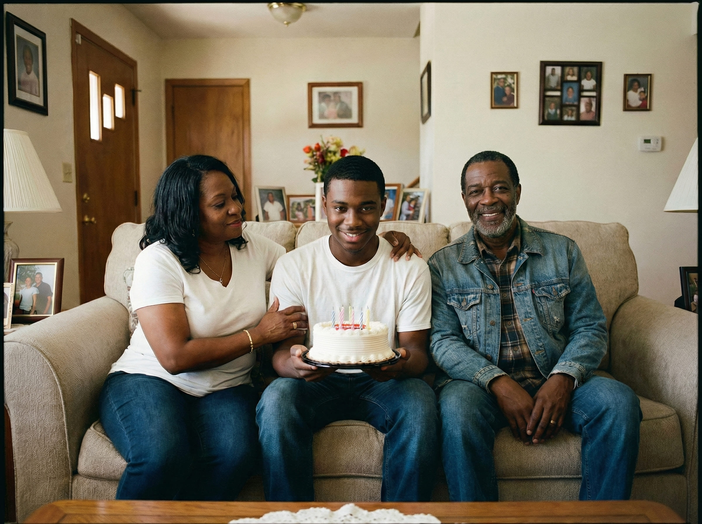 Same milestone celebration scene completed naturally with dad included