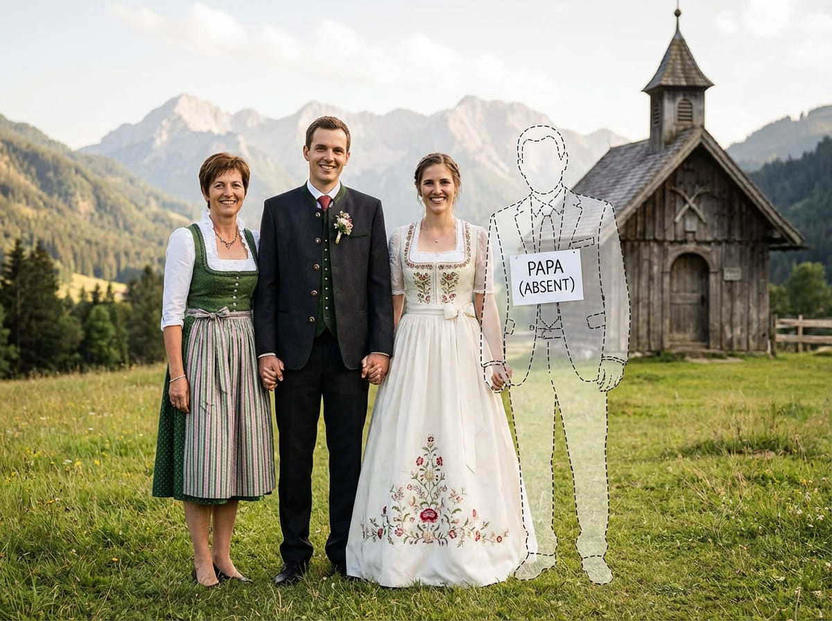 Same wedding scene context image showing hair and suit edge detail in the original moment