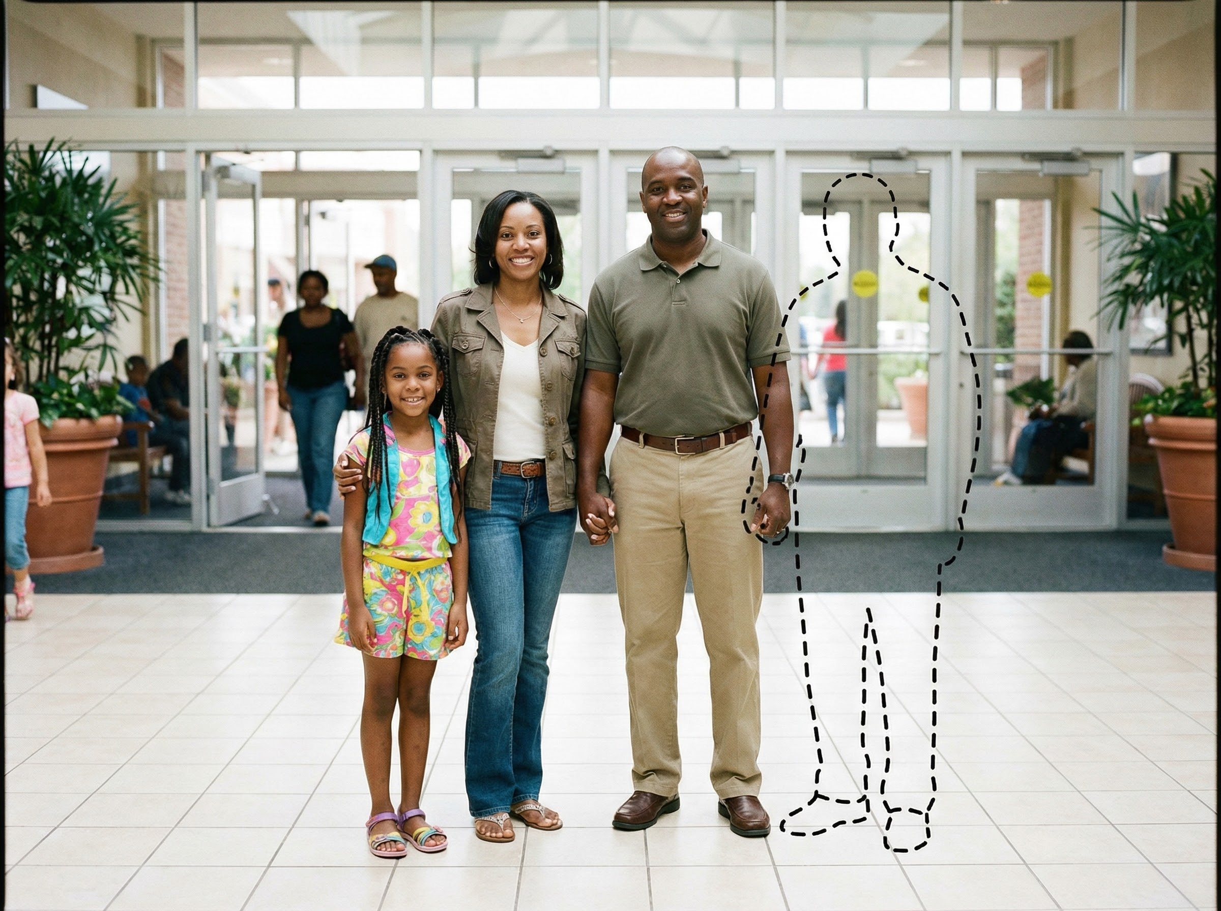 Original scene showing natural spacing and distance between people in the frame