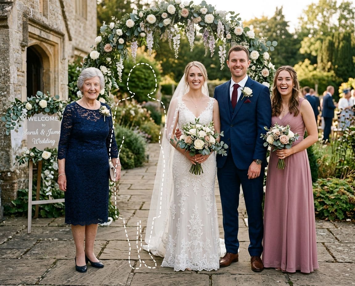 Original wedding portrait with open space beside the bride before adding a deceased mom to the wedding photo