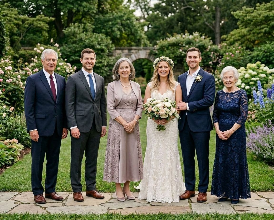 Completed formal wedding family portrait with the deceased mom naturally added into the lineup