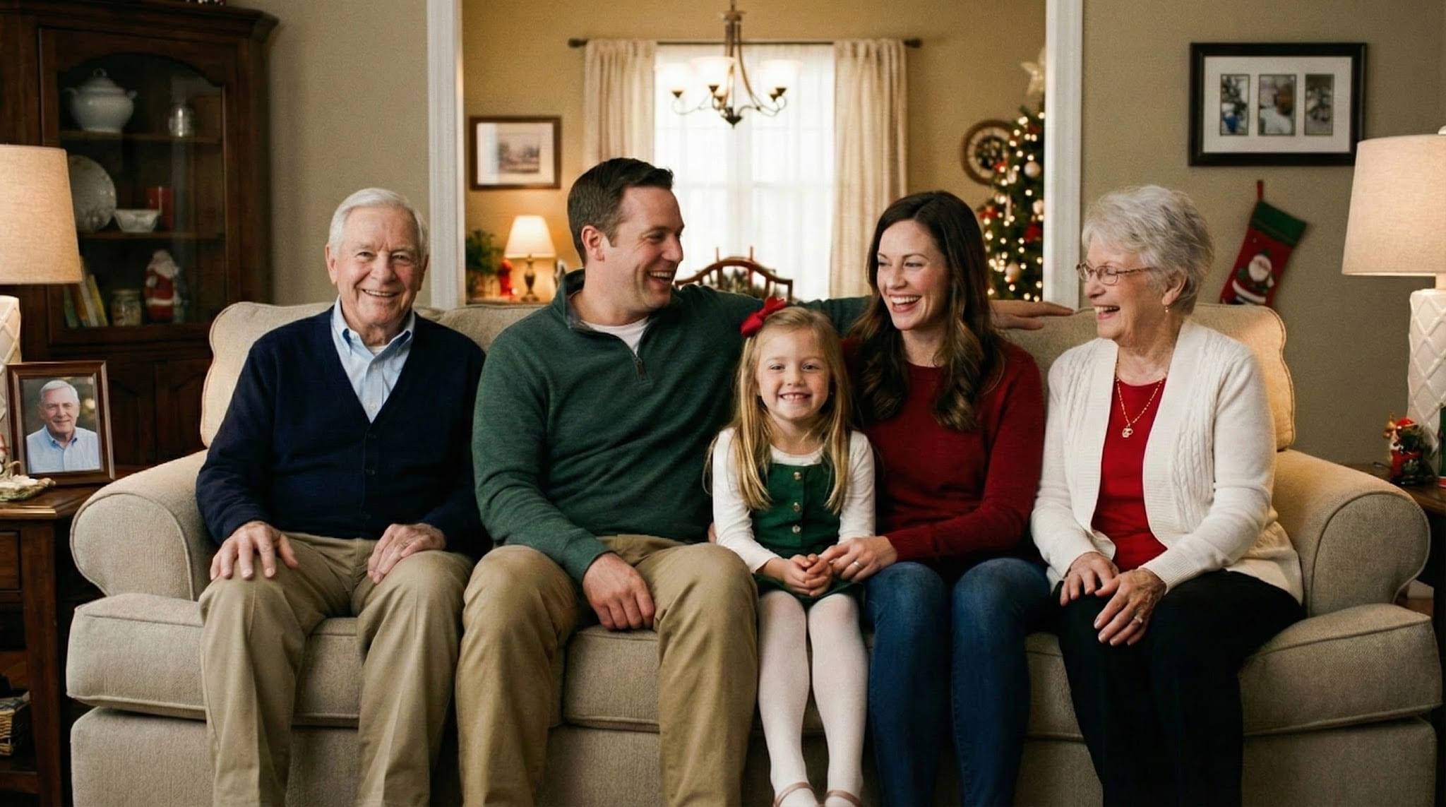 Same family gathering scene completed naturally with the loved one included