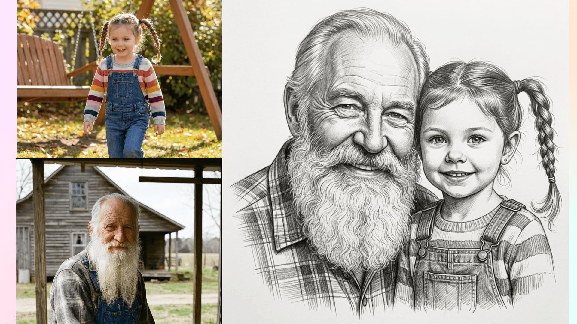 Pencil sketch grandparent and grandchild - Create a pencil sketch of a grandparent and grandchild