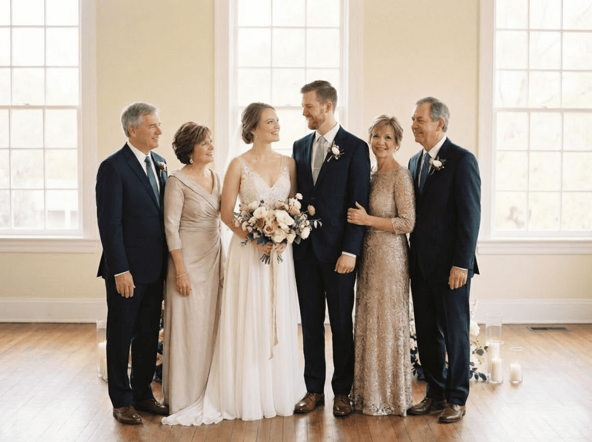 Tilføjelse af afdød mor eller far ved siden af bruden i et bryllupsfoto (respektfuldt eksempel)