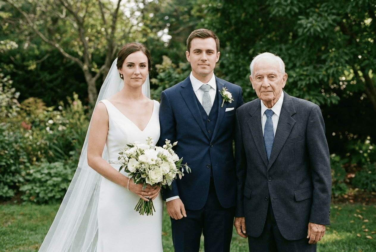 Tilføjelse af afdød mor eller far ved siden af gommen i et bryllupsfoto (respektfuldt eksempel)